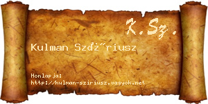 Kulman Szíriusz névjegykártya